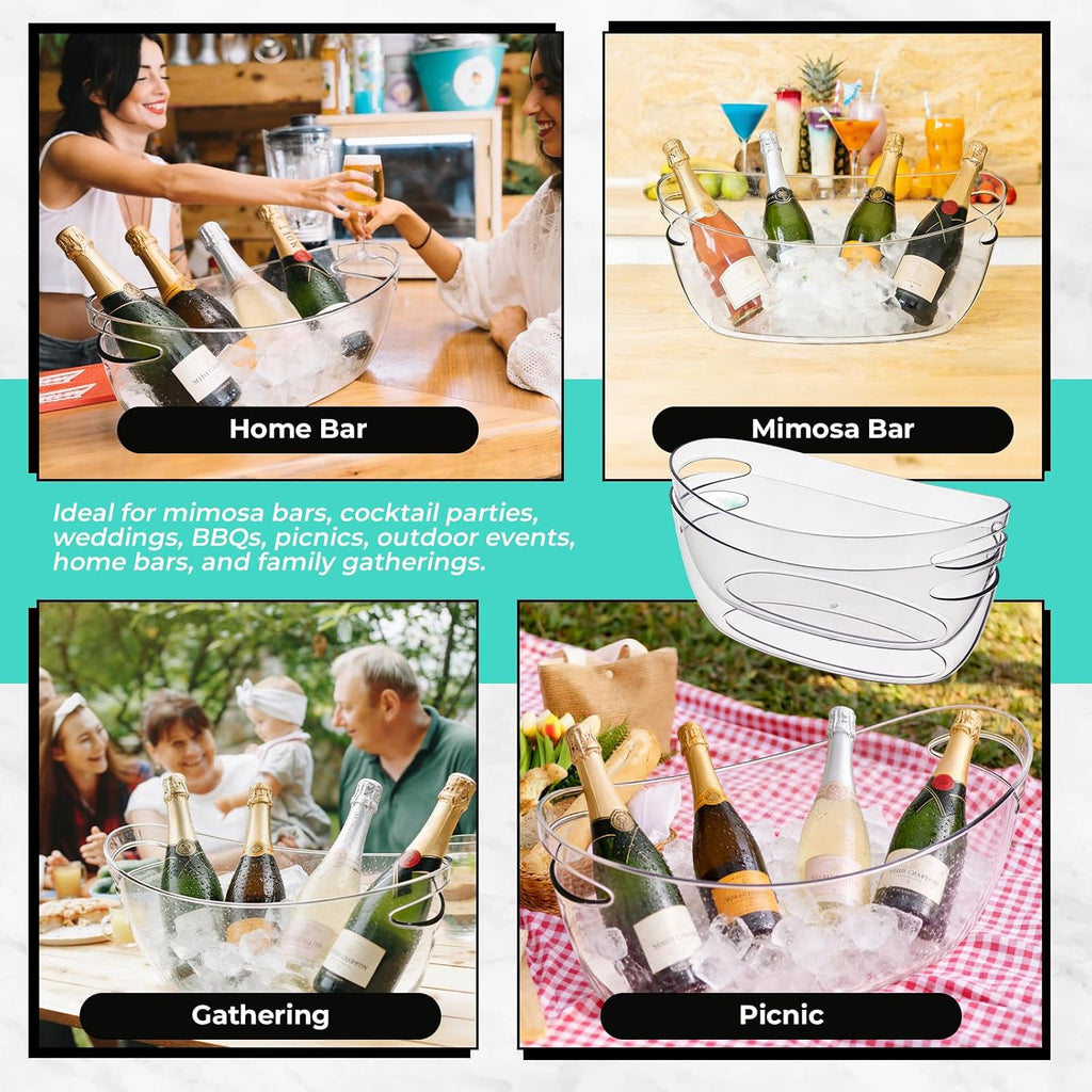 Ice Buckets 2-Pack, 5L Large Clear Acrylic Beverage Tubs with Scoops - Set of 2