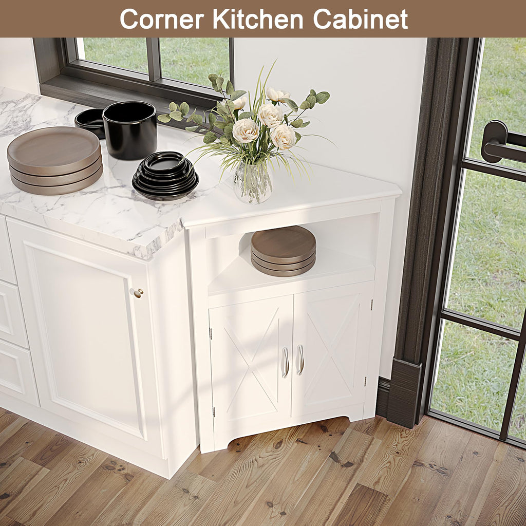 Corner Storage Cabinet with Barn Door Design