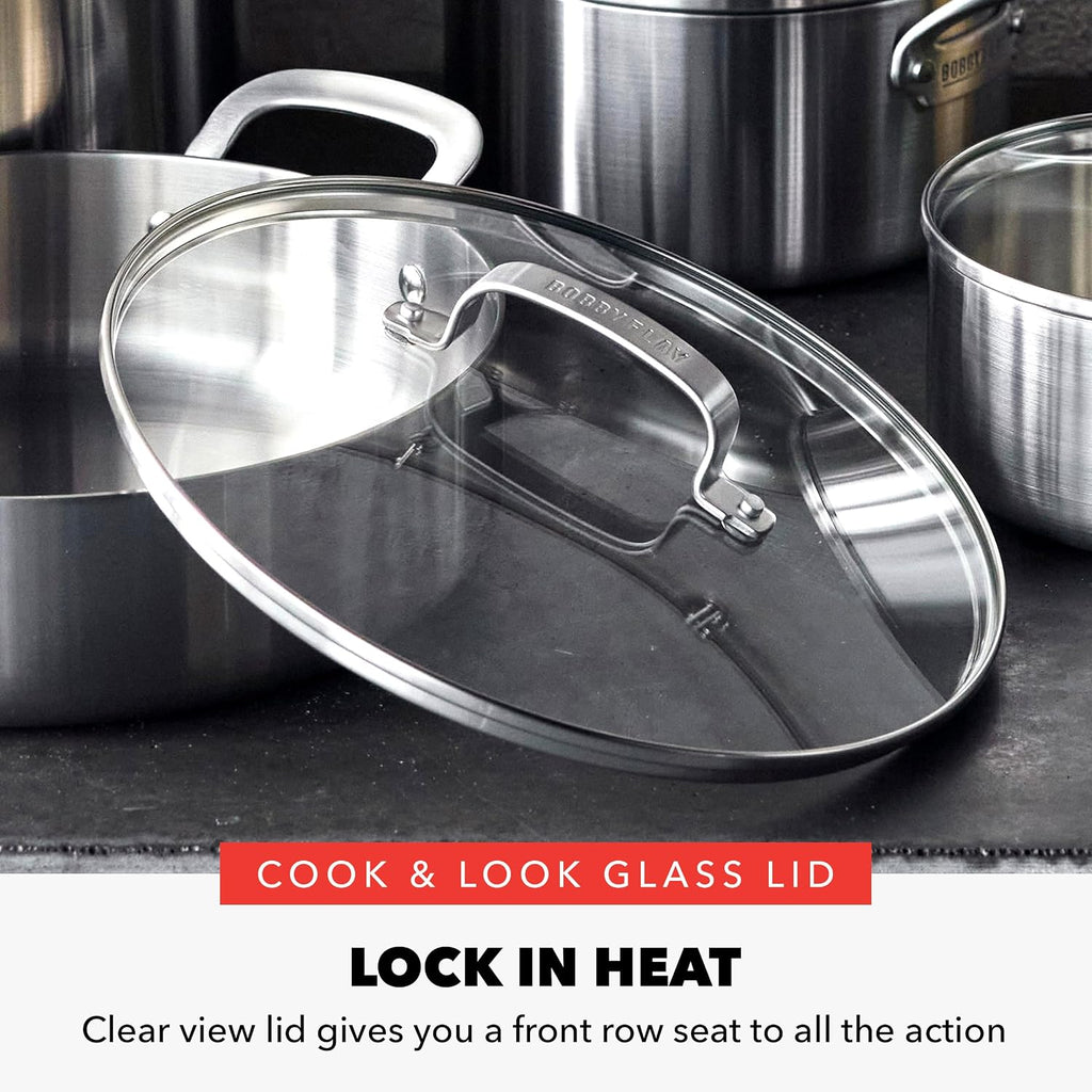 X Bobby Flay 10 Piece Stainless Steel Cookware Set, Tri-Ply Multiclad Pots & Pans, Professional Grade, Oven & Broiler