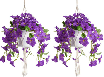 2 Sets Artificial Hanging Fake Flowers with Basket for Outdoors