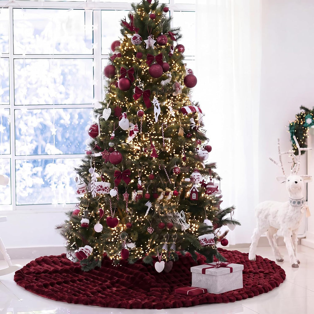72 Inches Burgundy Red Extra Large Faux Fur Christmas Tree Skirt