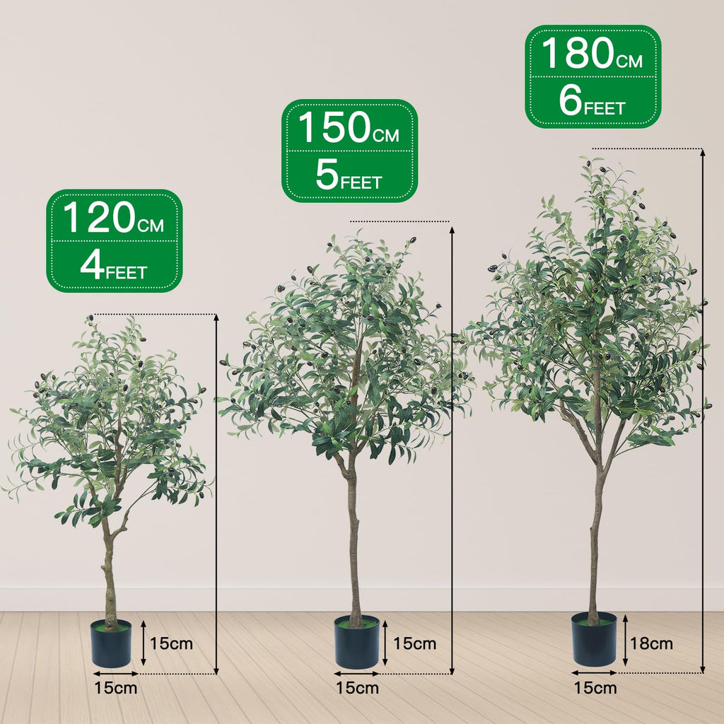 Artificial Olive Tree, 4.9 FT Faux Olive Plant with Black Planter, Large Potted Faux Silk Tree, Realistic Plastic