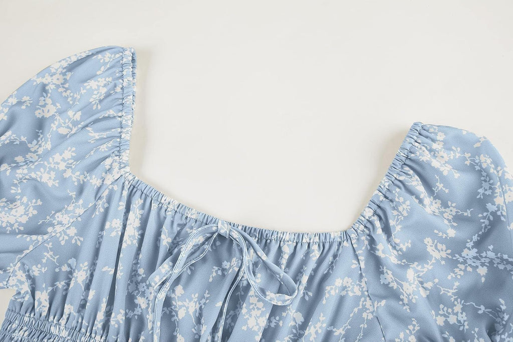 Girls' Summer Floral Dress Kids 2025 Puff Sleeve Square Neck Smocked Flowy Sun Dresses