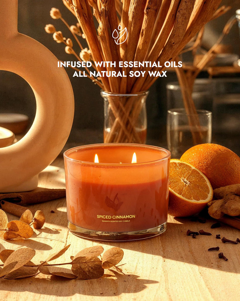 Luxury Spiced Cinnamon Candle | Large 3 Wick Jar Candle | Up to 40 Hours Burning Time | 100% Natural Soy Wax