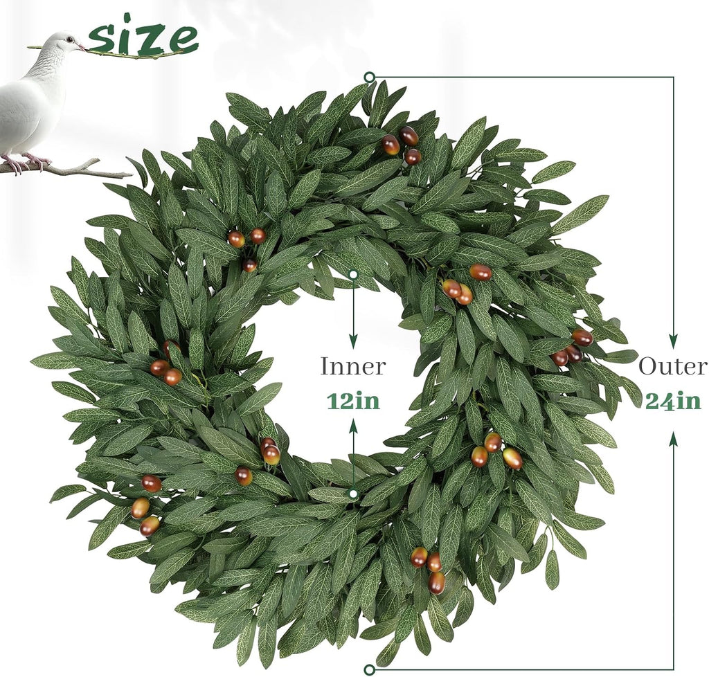 24 Inch Large Eucalyptus Olive Wreaths for Front Door with Olives