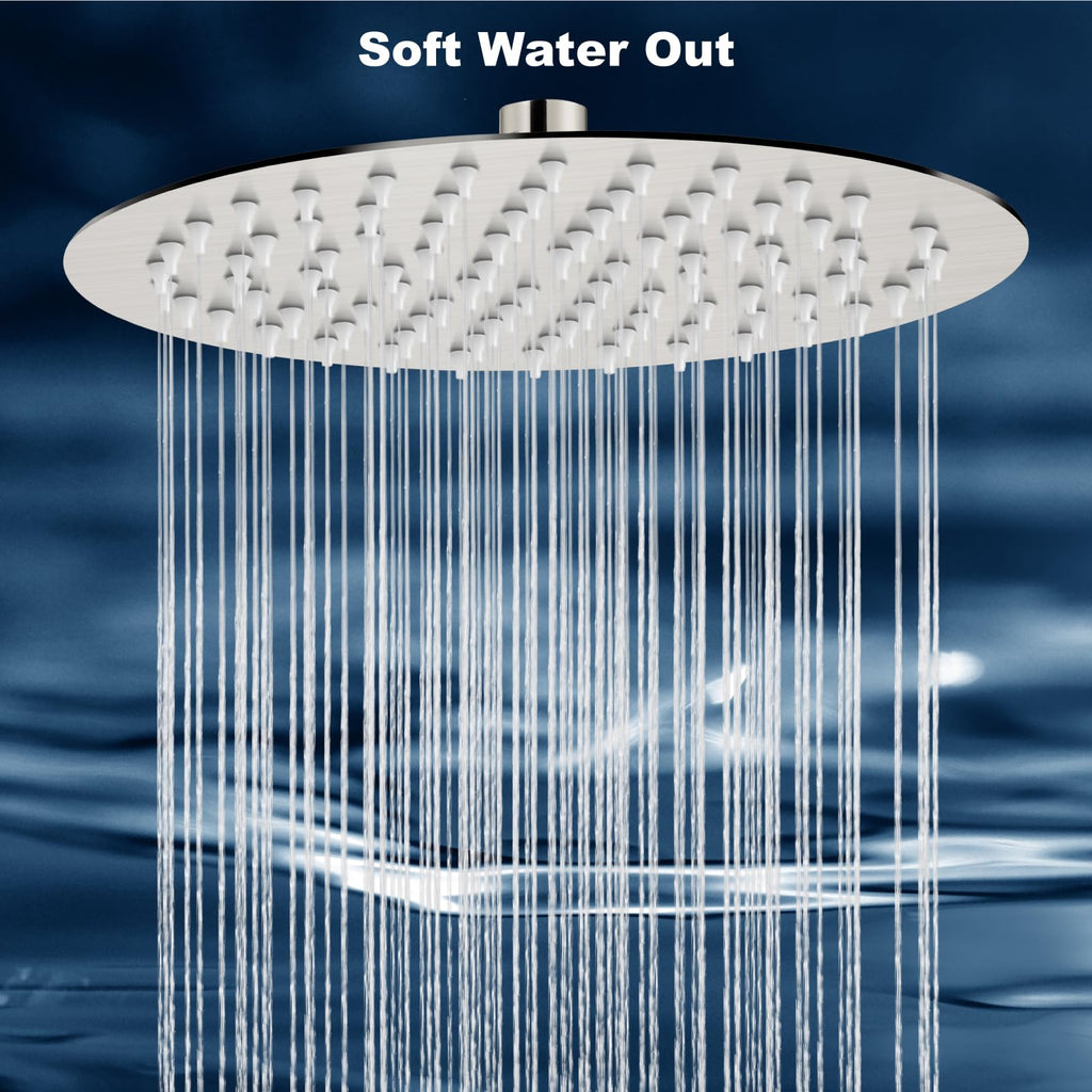Round Rain Shower Head, High Pressure, Brushed Nickel 16 Inch