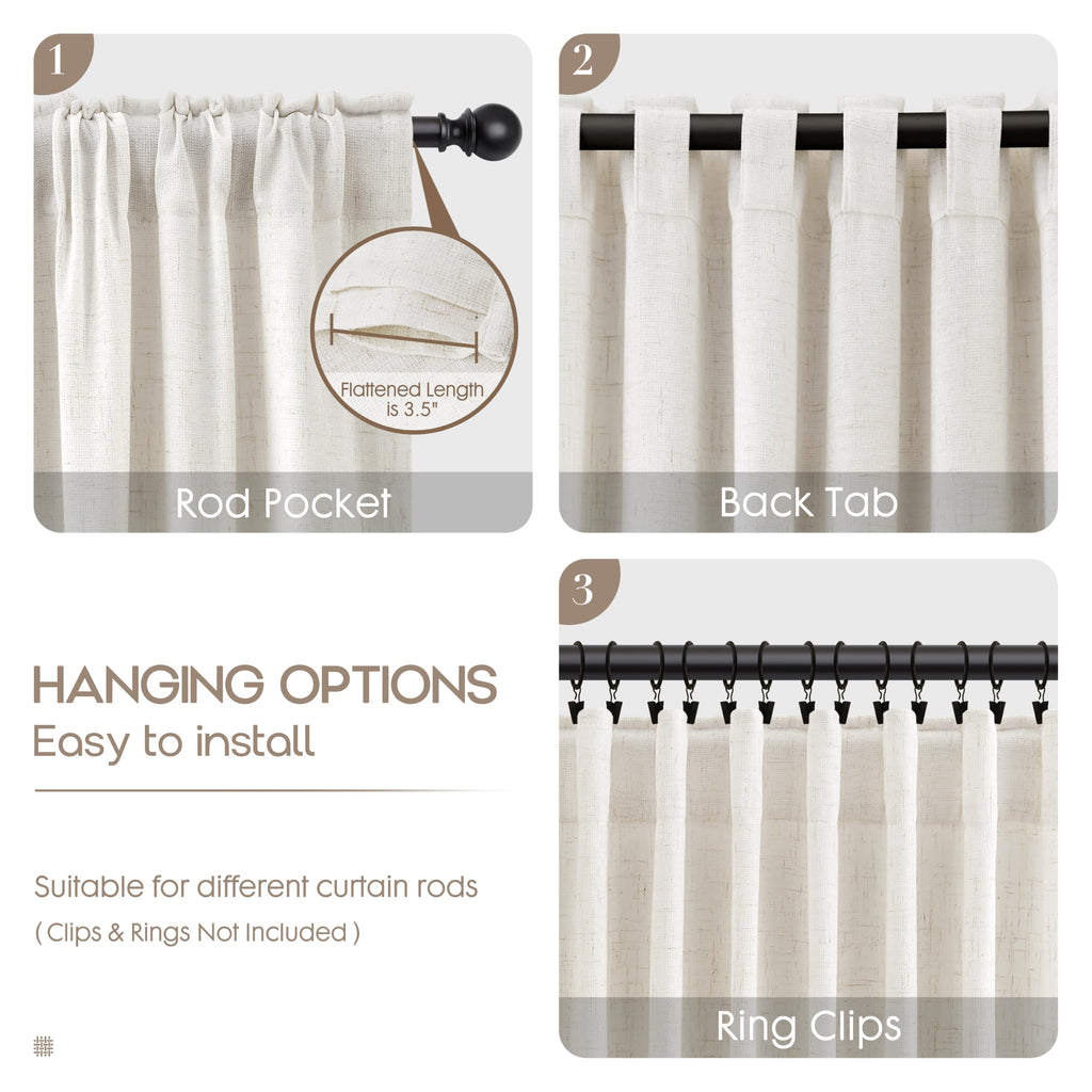 Extra Long Thick Linen Curtains 116 Inches Cream