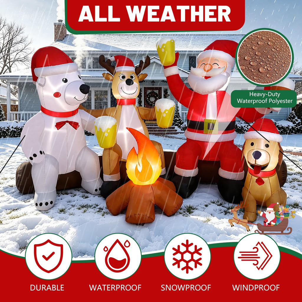 8FT Christmas Inflatable Outdoor Decoration with Built-in LEDs Lights, Blow-Up Santa Claus, Bear and Deer Keeping