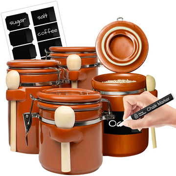 Intuition Ceramic Kitchen Canisters Set of 4 with Wooden Spoon Set - Airtight Containers, Metal Latches for Utmost