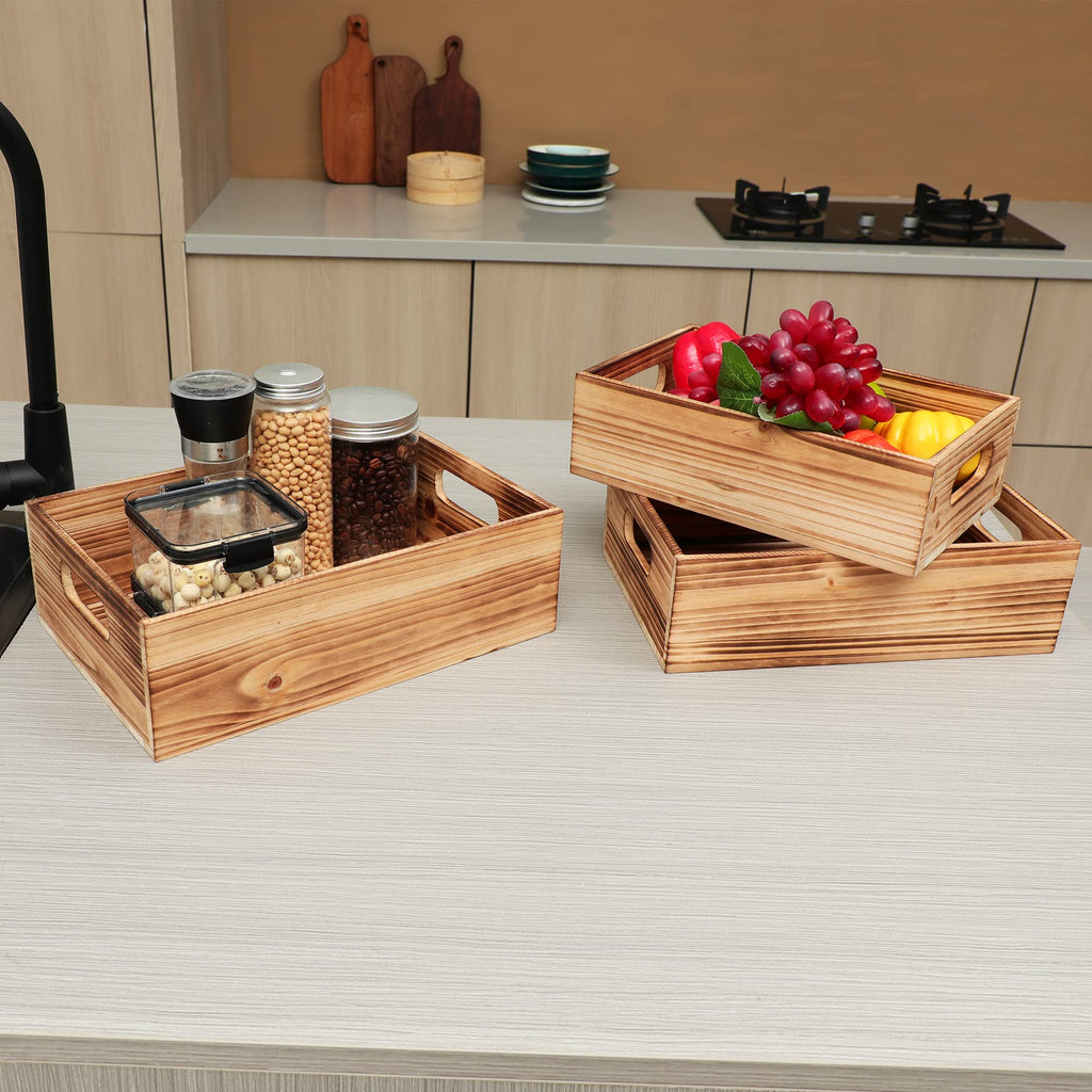 Wooden Crates for Display, Decorative Box Rustic, Rectangle Baskets Container
