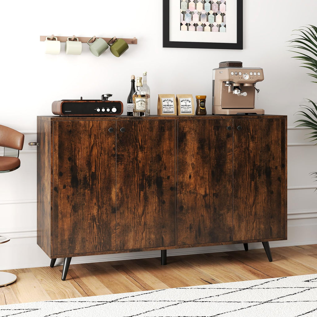 Sideboard Buffet Cabinet, 50'' Accent Kitchen Storage Cabinet with 4-Door & 5-Position Adjustable Shelves, Modern