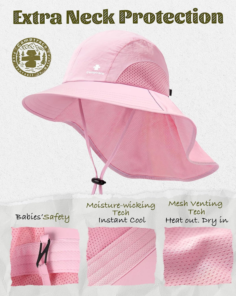 Toddler Kids Sun Hat UPF 50+ with Neck Flap Ponytail Hole