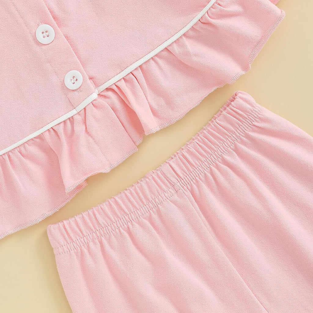 Toddler Baby Girls Pajamas Set Cotton Long Sleeve Ruffle Button PJs