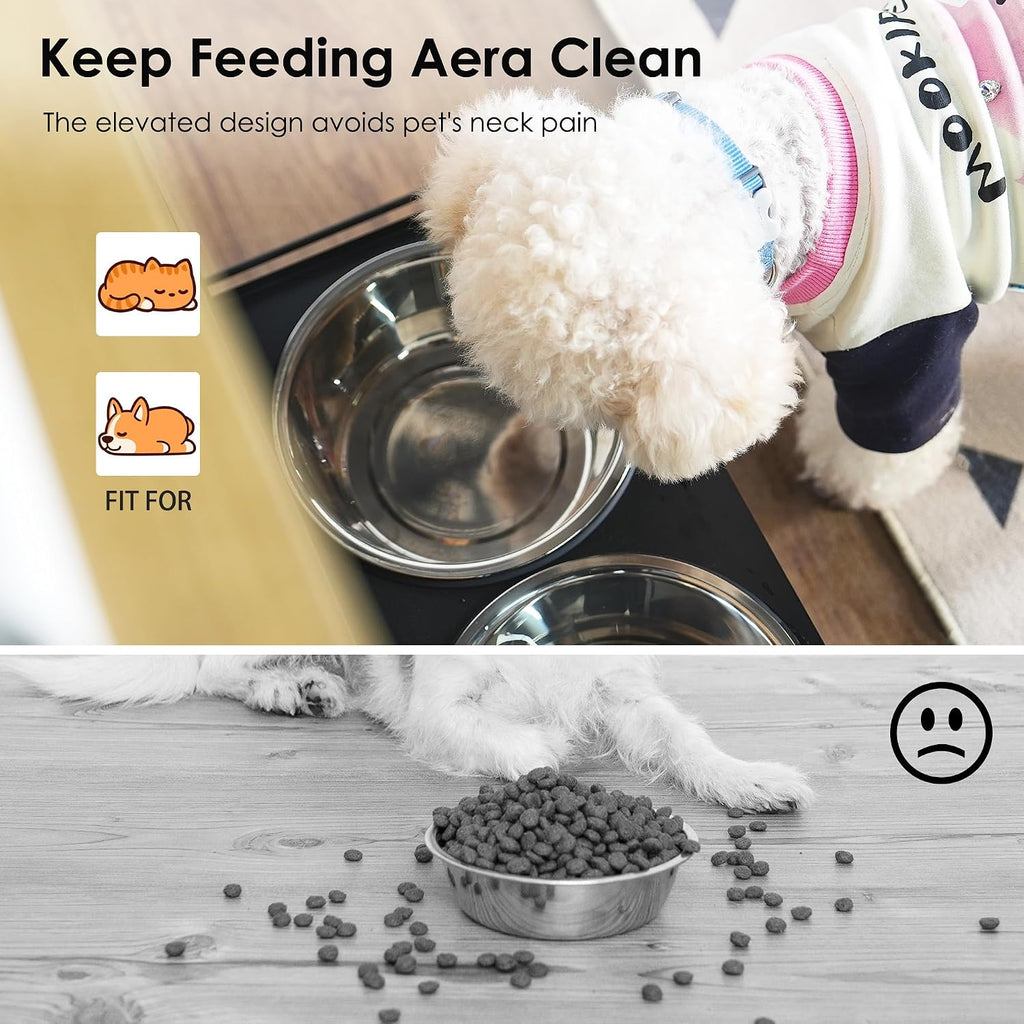 Dog Feeding Station with Storage, Hidden Pull-Out Feeder with 2 Stainless Steel Bowls, Adjustable Shelf & 3 Side