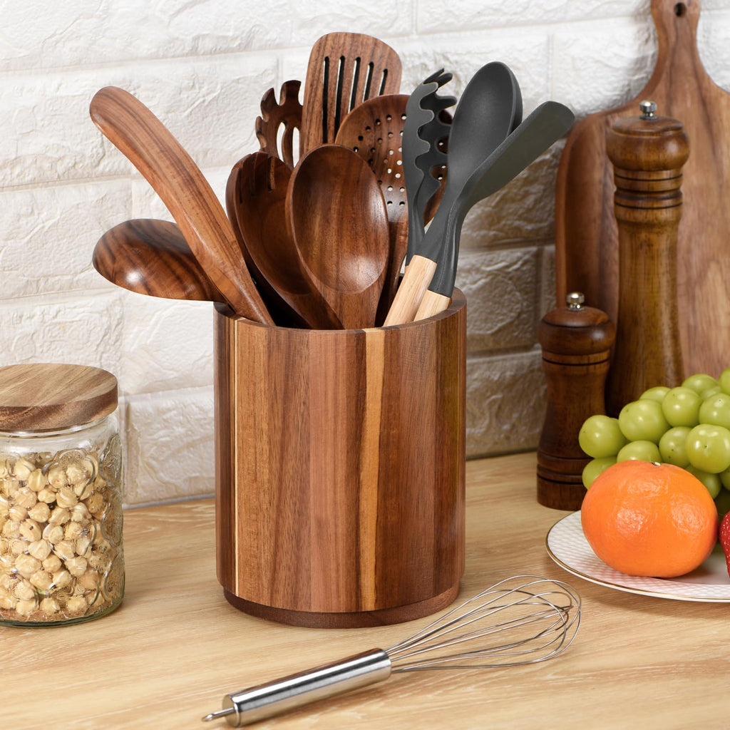 Acacia Wood Utensil Holder 360° Rotating Kitchen Utensil Organizer