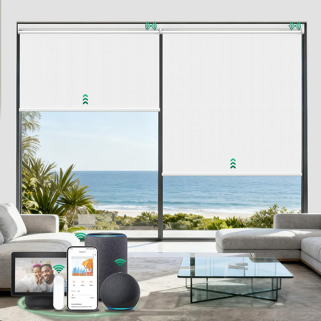 Motorized Blinds with Remote | Automatic Blackout Roller Sha - Cold White