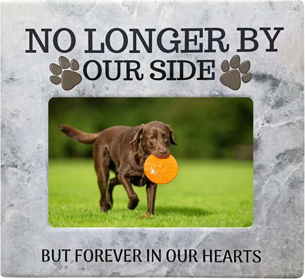 Dog Memorial Picture Frame - "No Longer By Our Side, Forever in Our Hearts" - Pet Loss Sympathy Gift for Dog or Cat