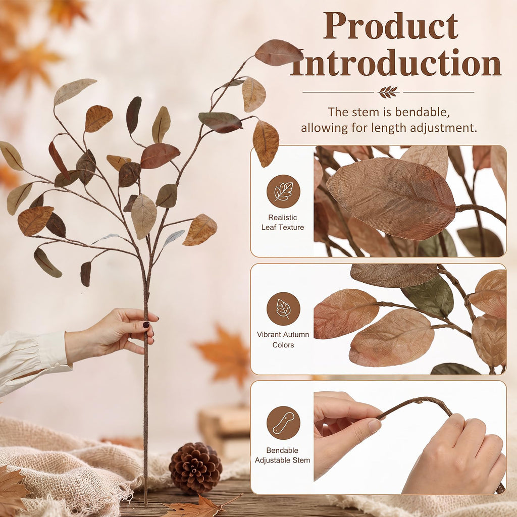 6 Pcs Autumn Eucalyptus Spray 24" Artificial Fall Leaf Branch Stems for Vase Fall Wedding Greenery Picks Autumn Home