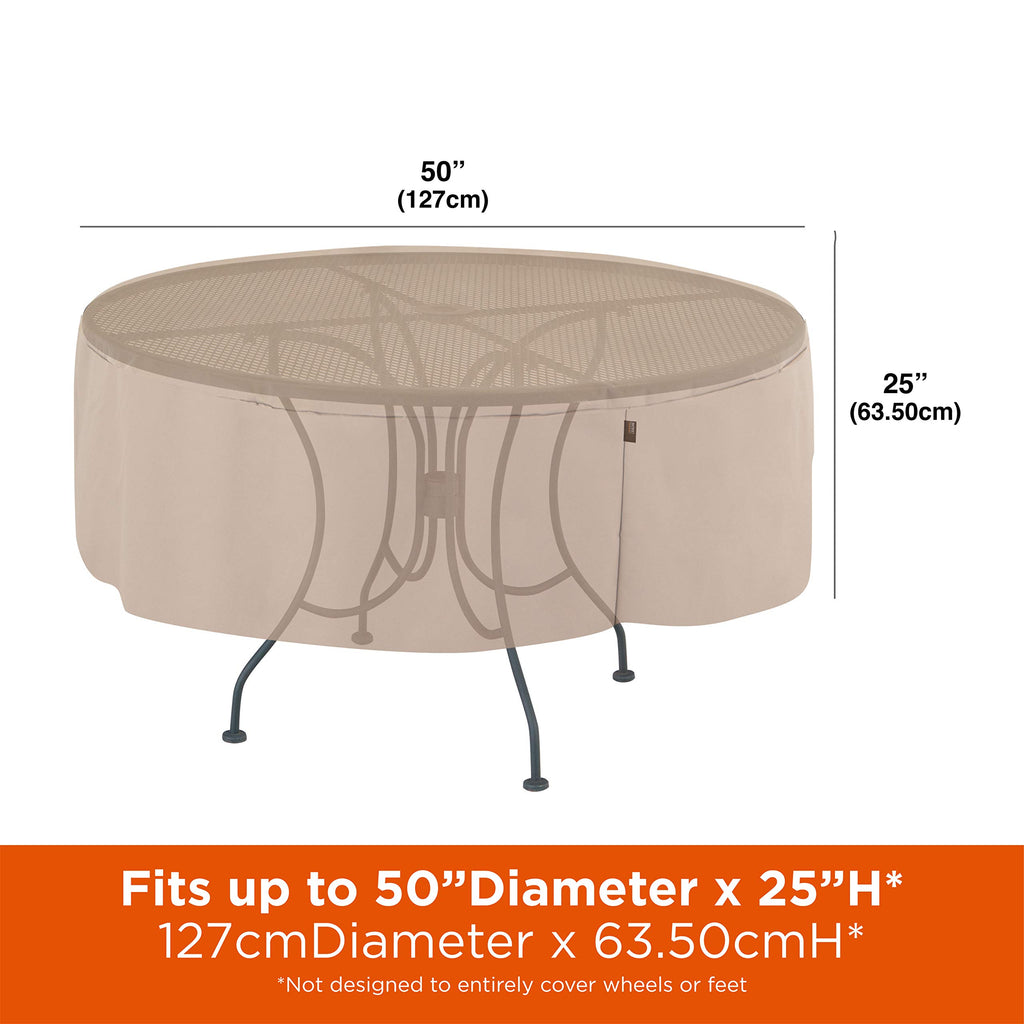 2963 Chalet Round Patio Table, Furniture, Outdoor Cover (50 D x 25 H) Water-Resistant, Beige