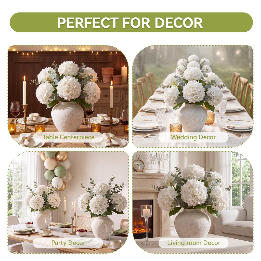 6 Pcs White Artificial with Eucalyptus for Vase