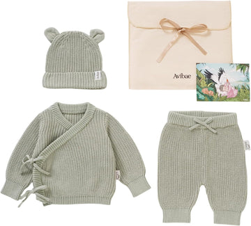 Baby Cotton Knit Set with Hat, Sweater and Pants, Coming Home Outfit