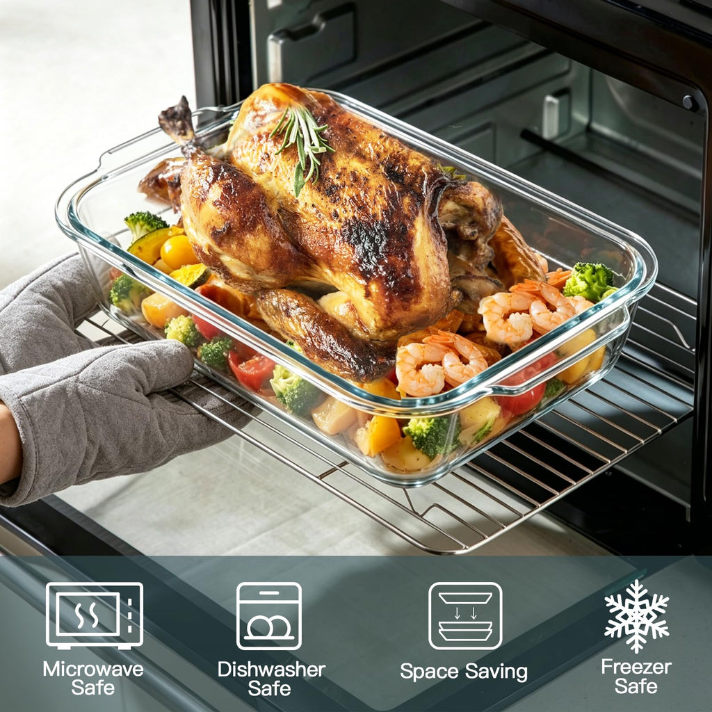 6 Piece Extra Deep Glass Baking Dish with Lids, BPA free