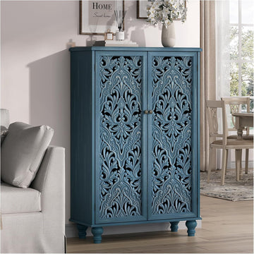 Buffet Sideboard Cabinet with Hand-Carved Doors, 47" Tall Accent Cabinet , Vintage Wood Storage Cabinet with Shelves