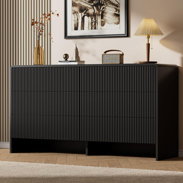 Black 6 Drawer Dresser, 55.1" Wide Chest of Drawers