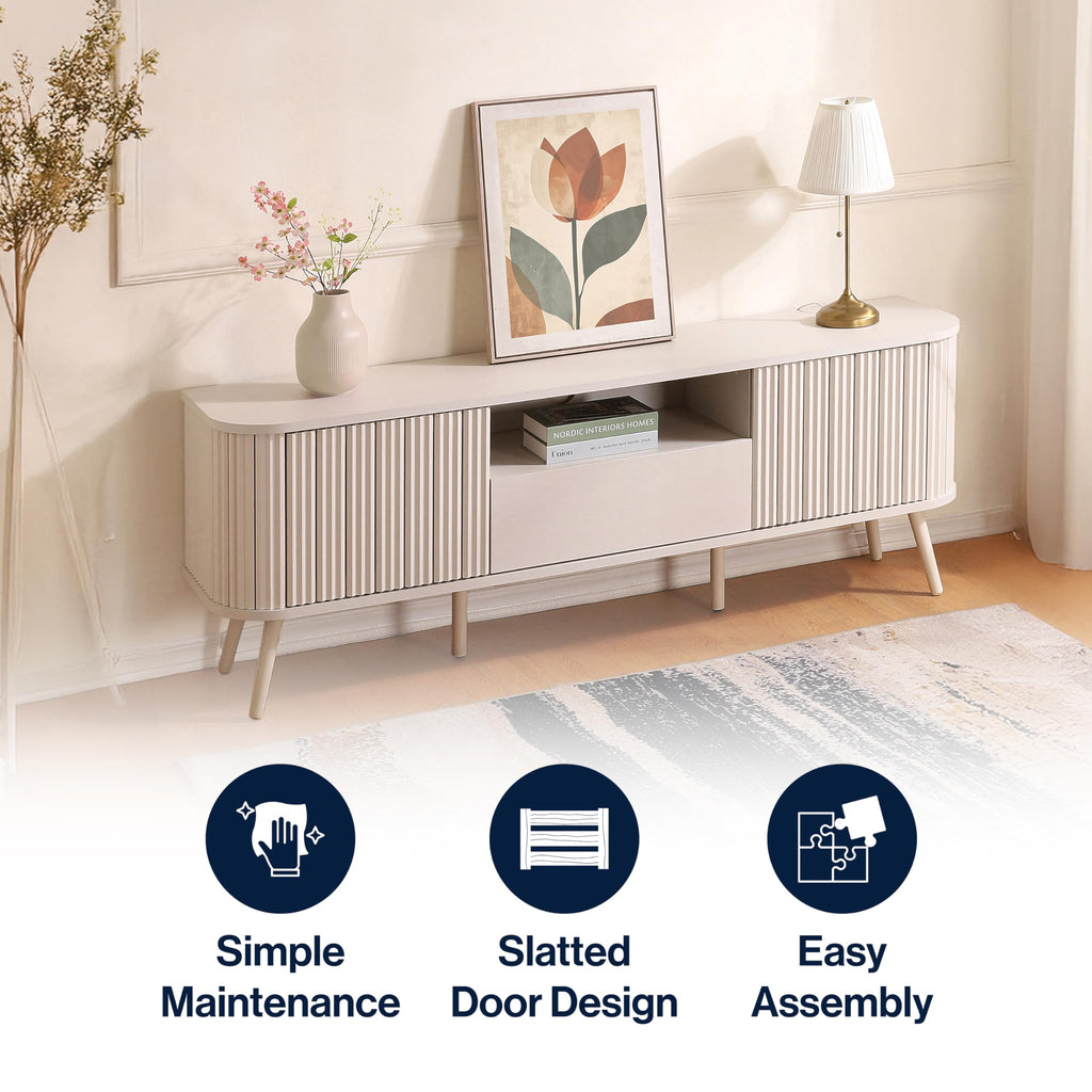 Damien 70" Curved Fluted TV Stand for TVs Up to 75", Off-White