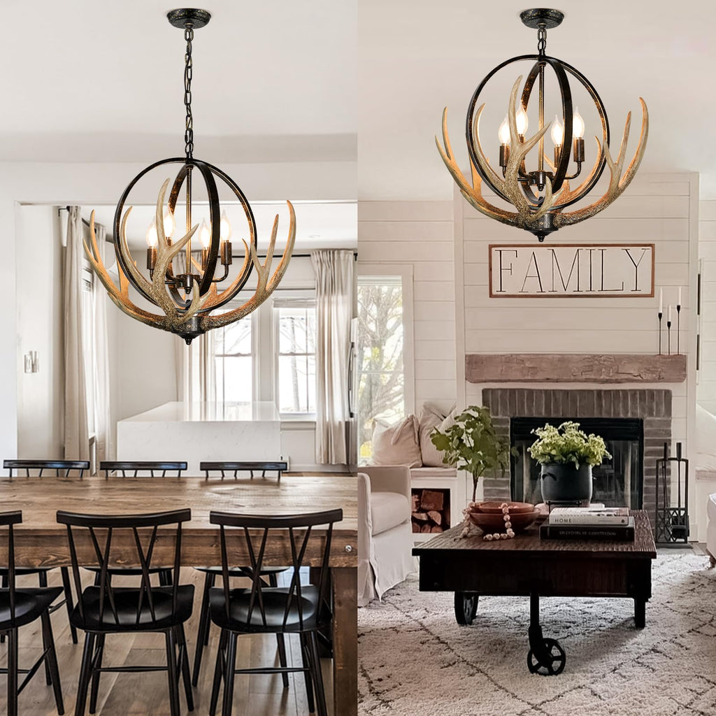 Large Rustic Antler Chandelier 4-Light