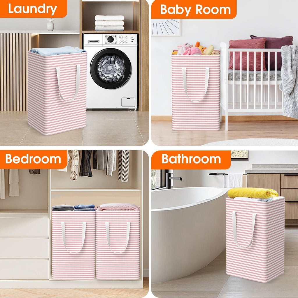 3-Pack Laundry Basket, Collapsible Laundry Hampers, 100L, Pink
