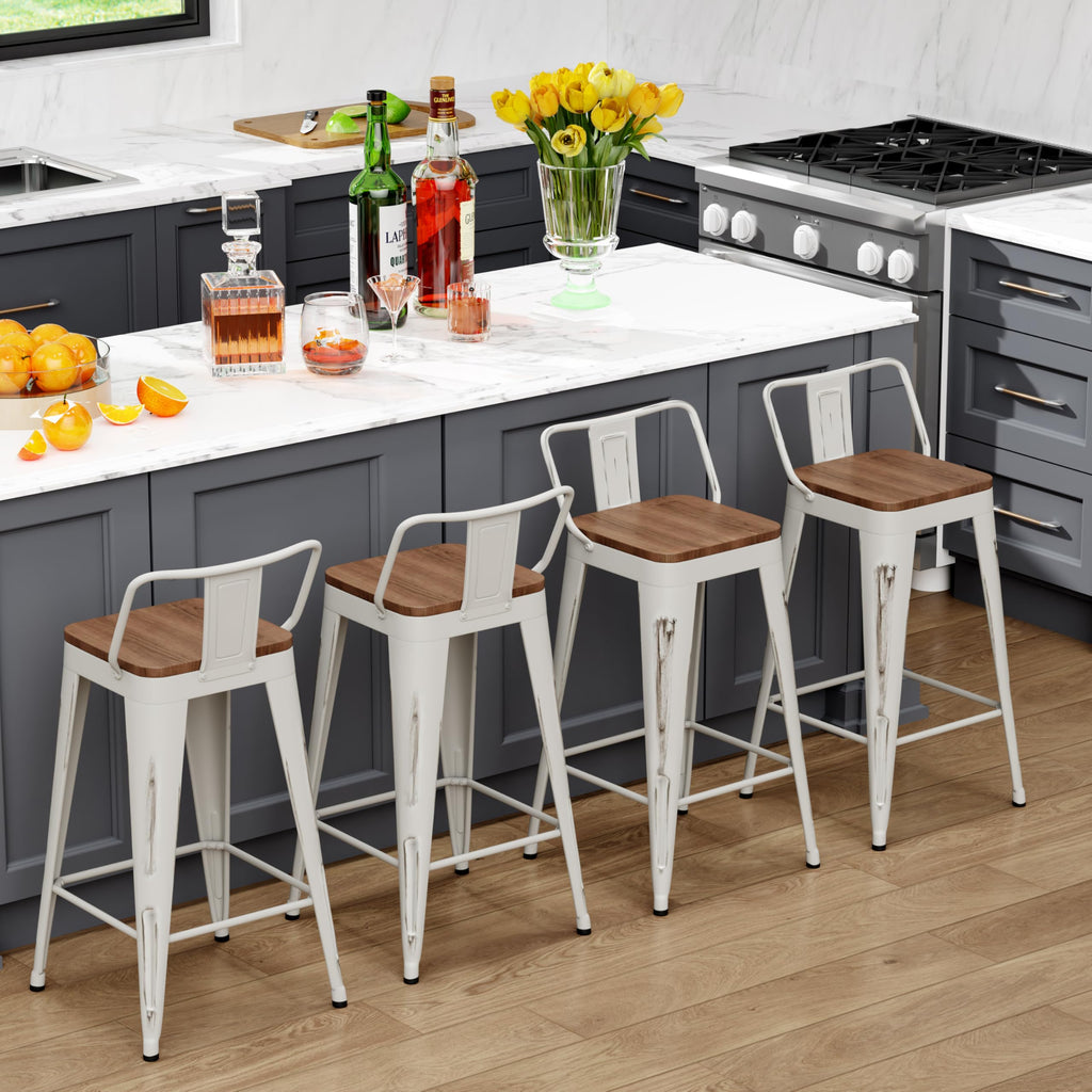 Bar Stools Set of 4 Counter Height Bar Stools Metal Barstools with Removable Back 30" Kitchen Bar Stools with Wooden