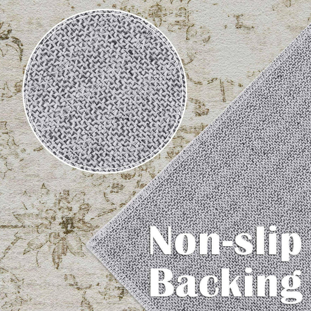 6x9 Area Rugs Machine Washable Rug - Stain Resistant Vintage Floral Medallion Ultra-Thin Low Pile Non-Slip Indoor
