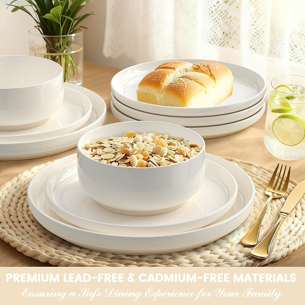 Plates and Bowls Sets, Scratch Resistant Dinnerware Sets for 8, 24 Pieces Porcelain Ceramic Dishware Dishes Set