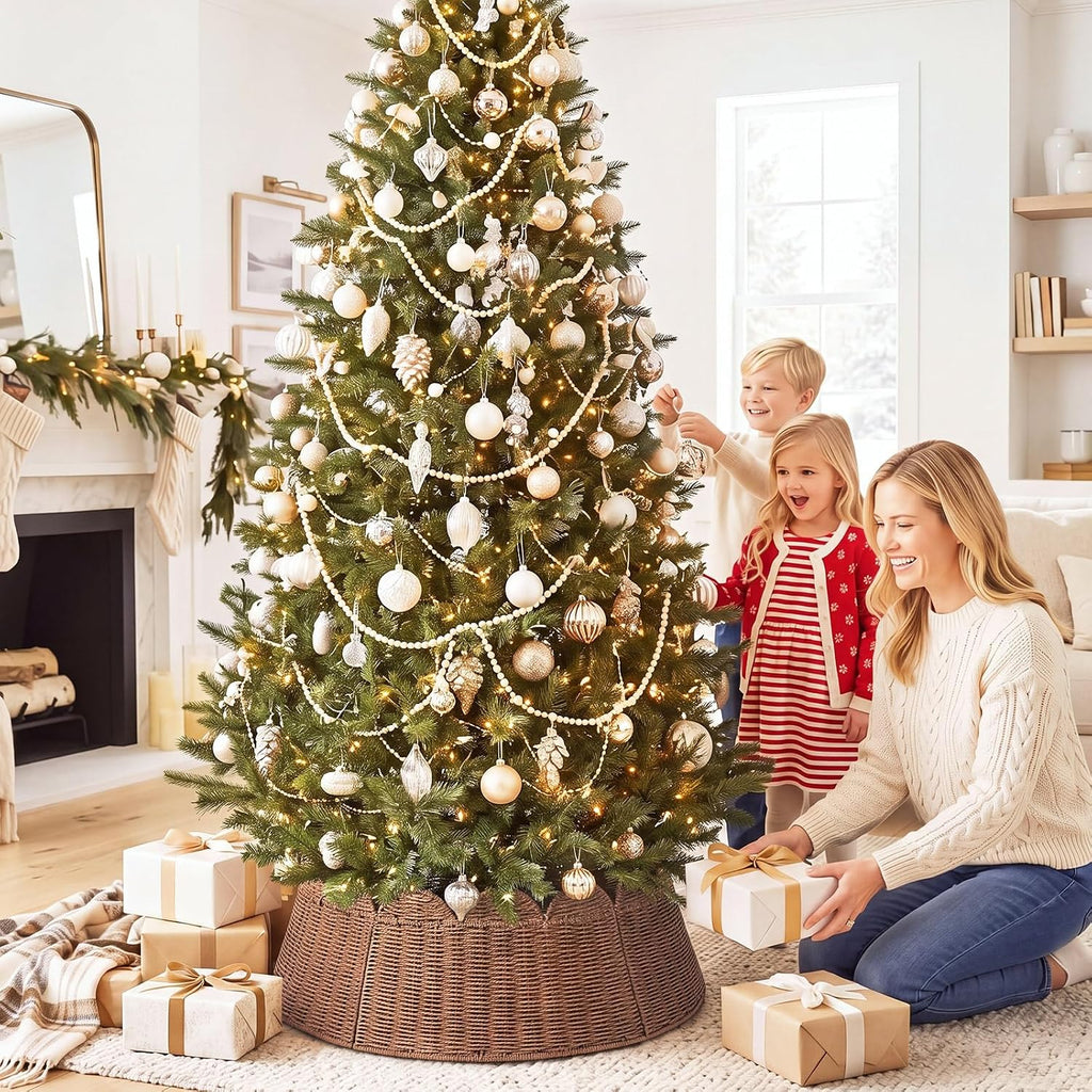 Woven Christmas Tree Collar Rattan Wicker Tree Skirt Stand Base, 24 Inch