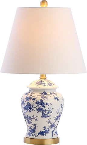 22" Blue/White Ceramic Table Lamp, French Country Chinoiserie Ginger Jar LED Bedside Lamp Bedroom, W
