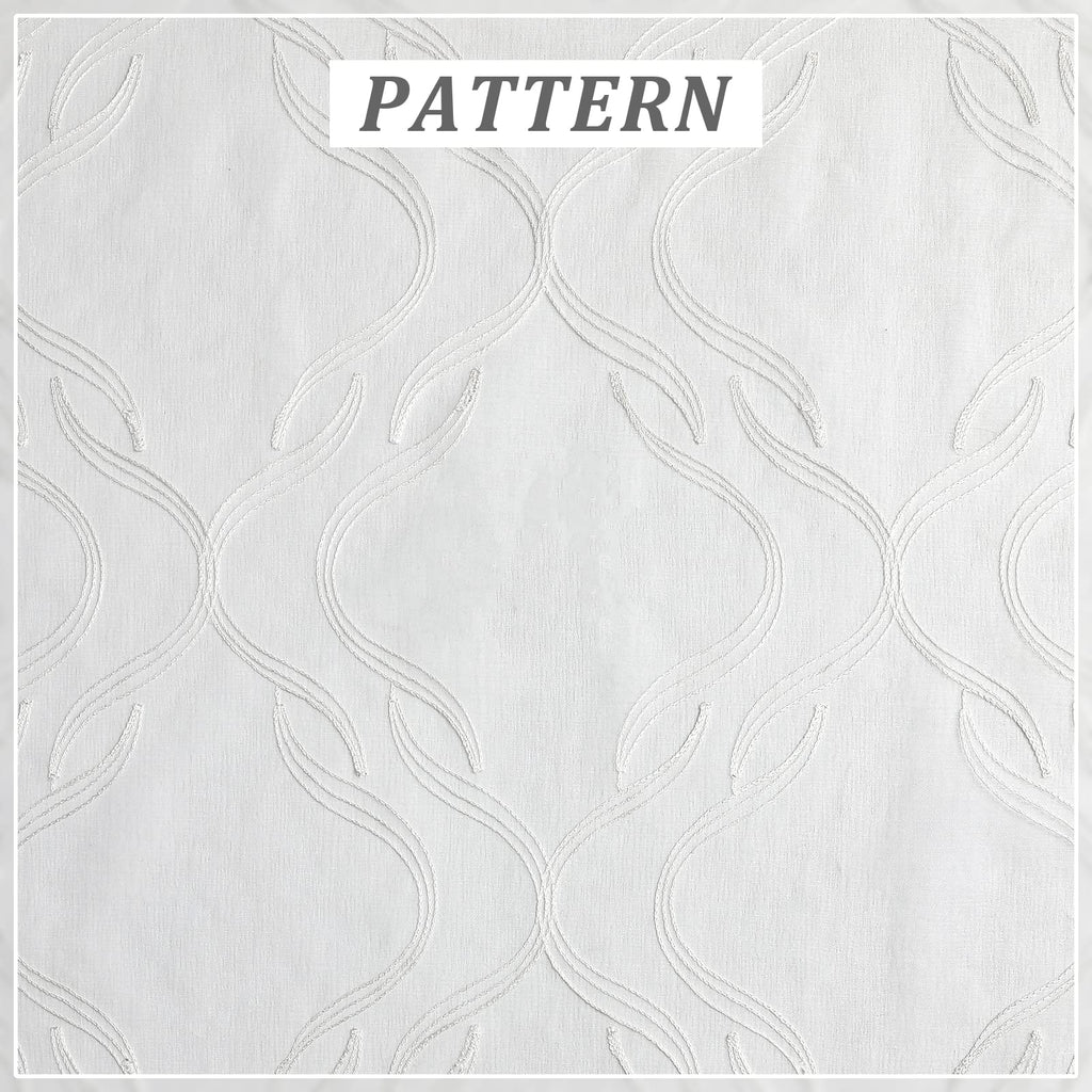 White Sheer Curtains Geometric Moroccan Embroidered 63 Inches