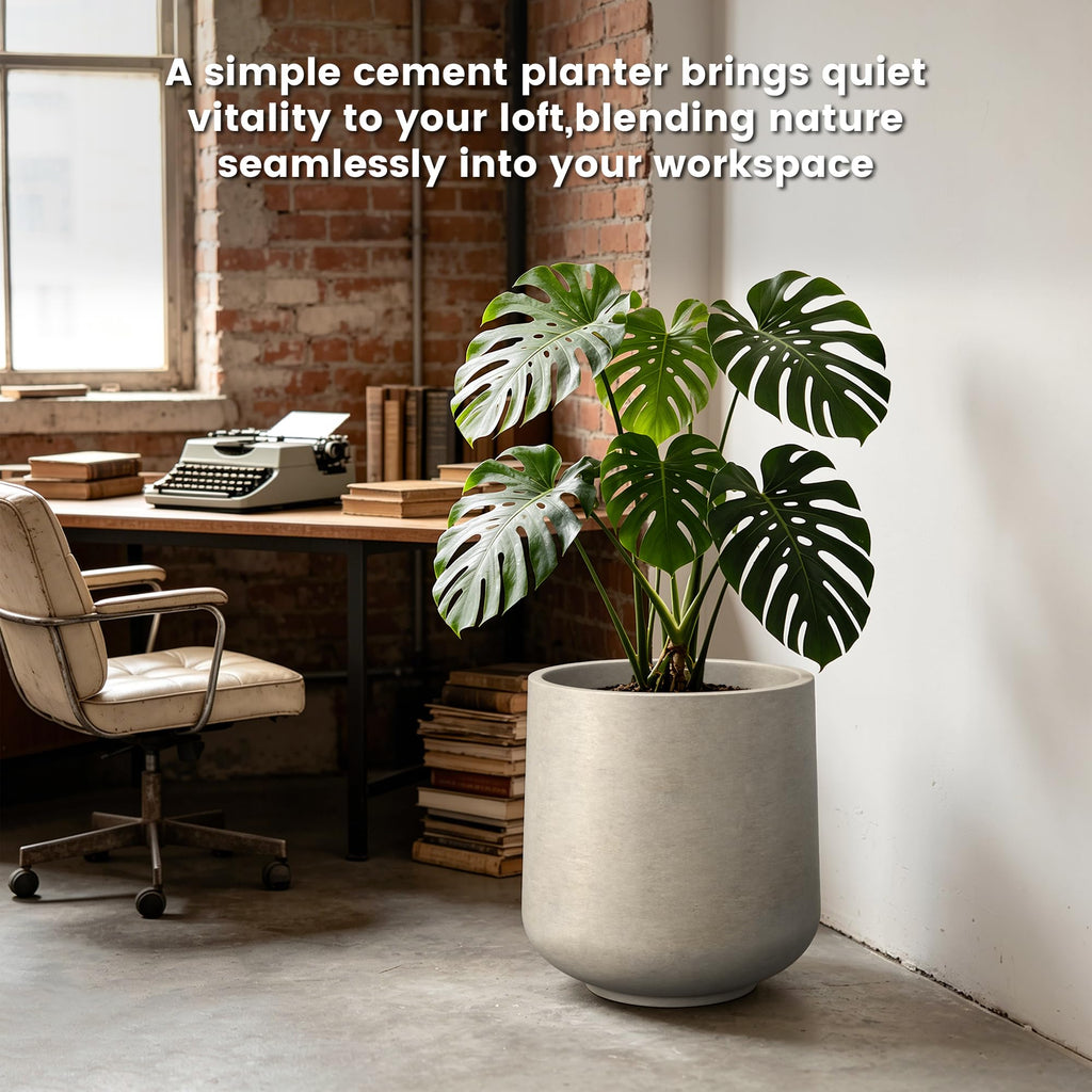 Modern Home Minimalist 16.5" Dia Weathered Concrete Curved Planter