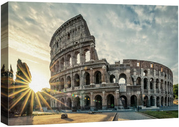 Canvas Print Wall Sunset Over Roman Colosseum in Rome, Italy Cityscape Nature Photography Modern Rustic Landscape
