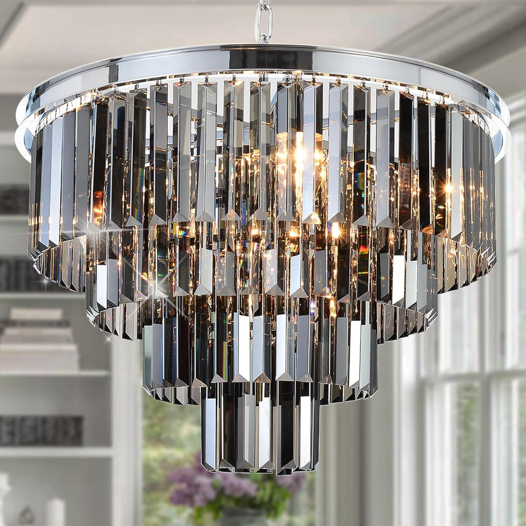 Luxury Chrome Smoke Crystal Modern Contemporary Chandeliers Pendant Ceiling Light 4-Tier Chandelier Lighting for Dining Room Living Room Bedroom Girls Room W23.6 A107-B07QCSV5JX