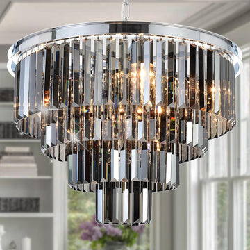 Inspired Odeon Style Chrome Smoke Crystal 4-Tier Modern Chandelier W23.6" - A107-B07QCSV5JX