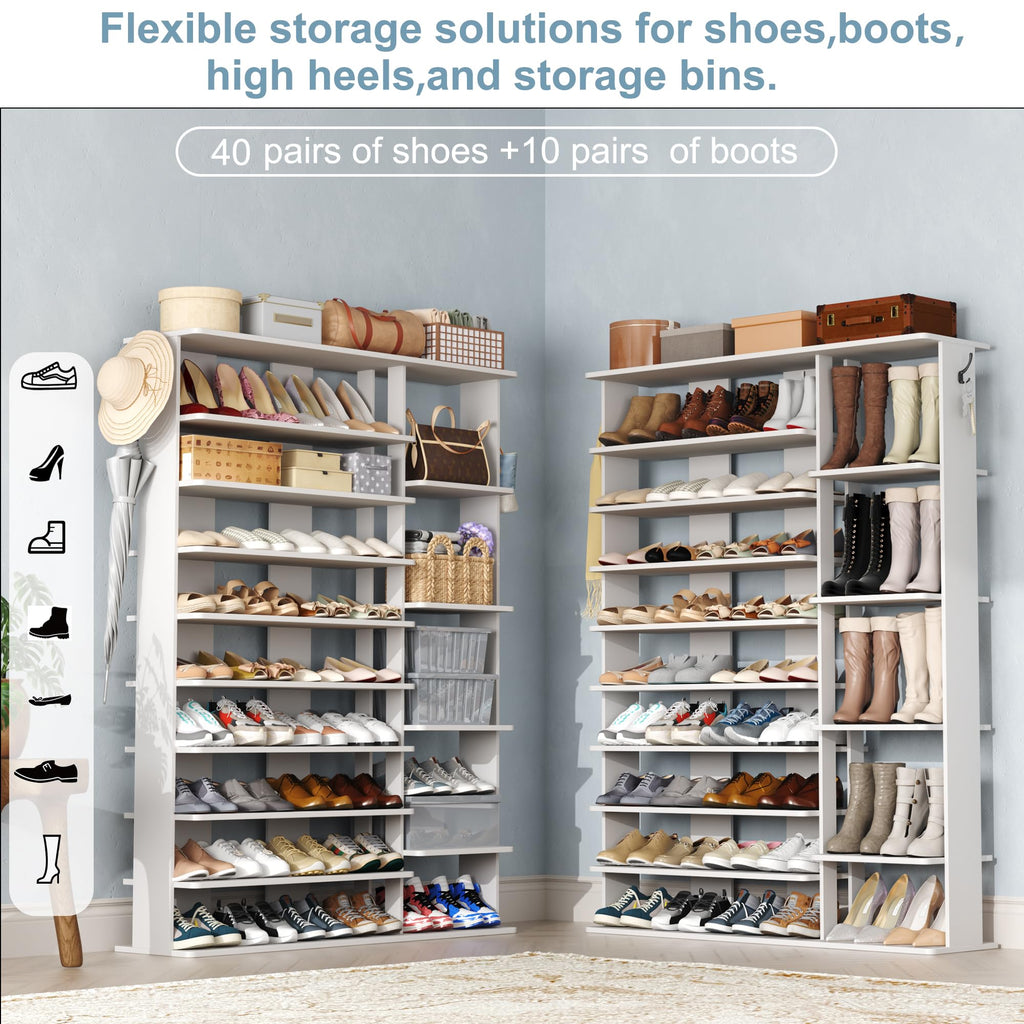 10 Tiers Shoe Rack, 50 Pairs Large Shoe Shelf, 61.8" Tall Shoe Tower, Freestanding Shoe Rack Organizer with Open