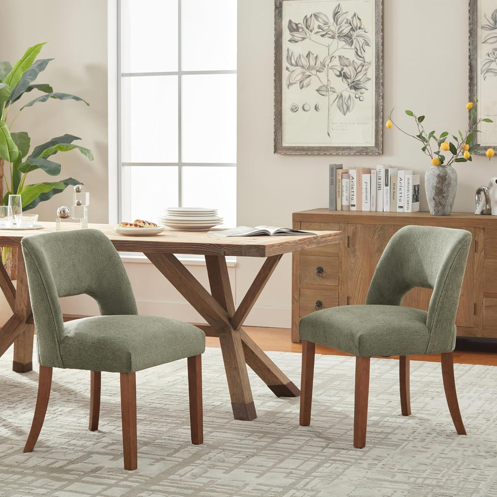 Wooden Dining Chairs Set of 2, Modern Fabric Upholstered Dining Room Chair Kitchen Chairs, Farmhouse Dinner Chair for