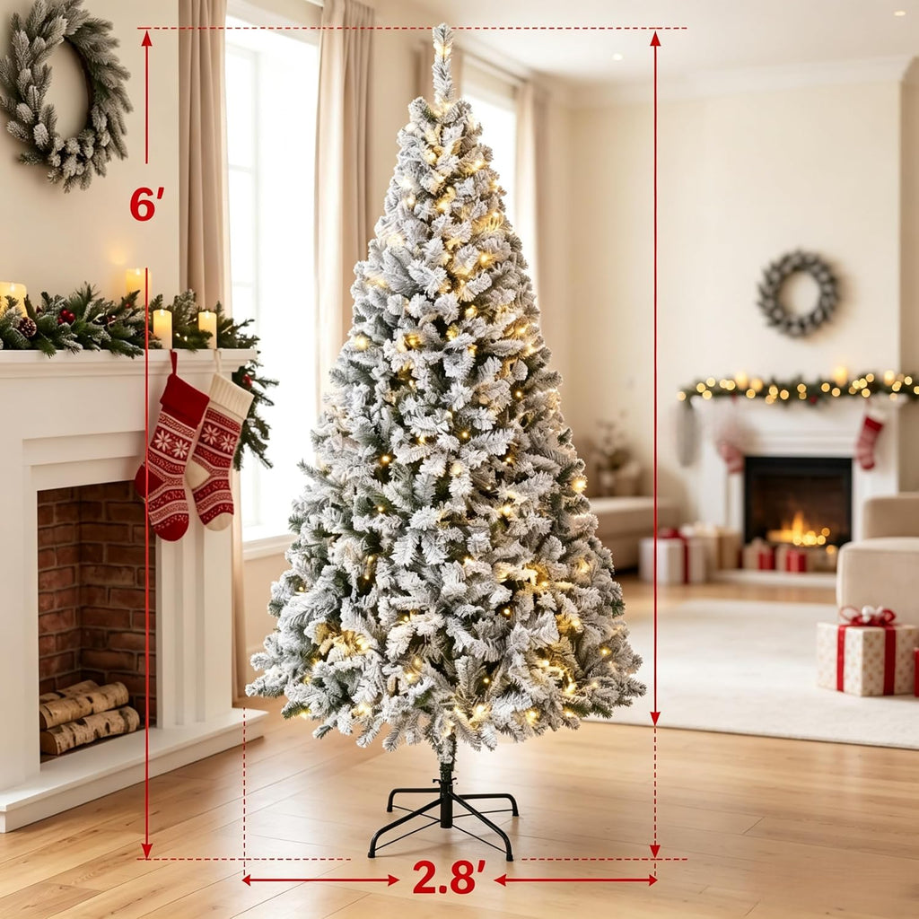 Pre-Lit Flocked Fraser Fir Artificial Christmas Tree, 6 ft, White