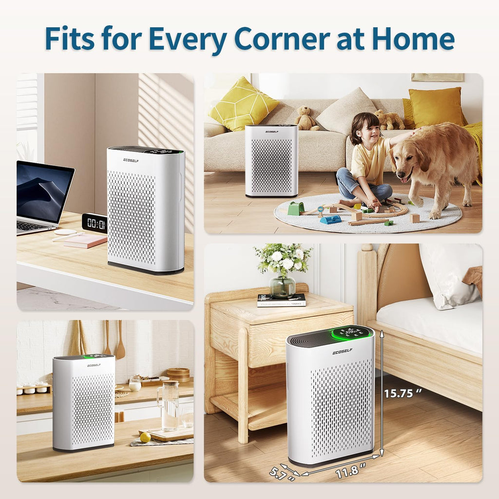 Air Purifier for Large Room, Cleans 2,400 ft² in 30 Mins, 3-Stage True HEPA, 360° Airflow, Large Tou