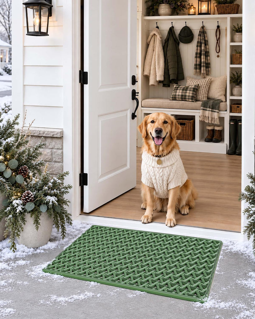 Front Door Mat Outside Entrance Rubber Floor Doormat, 19x30 Green