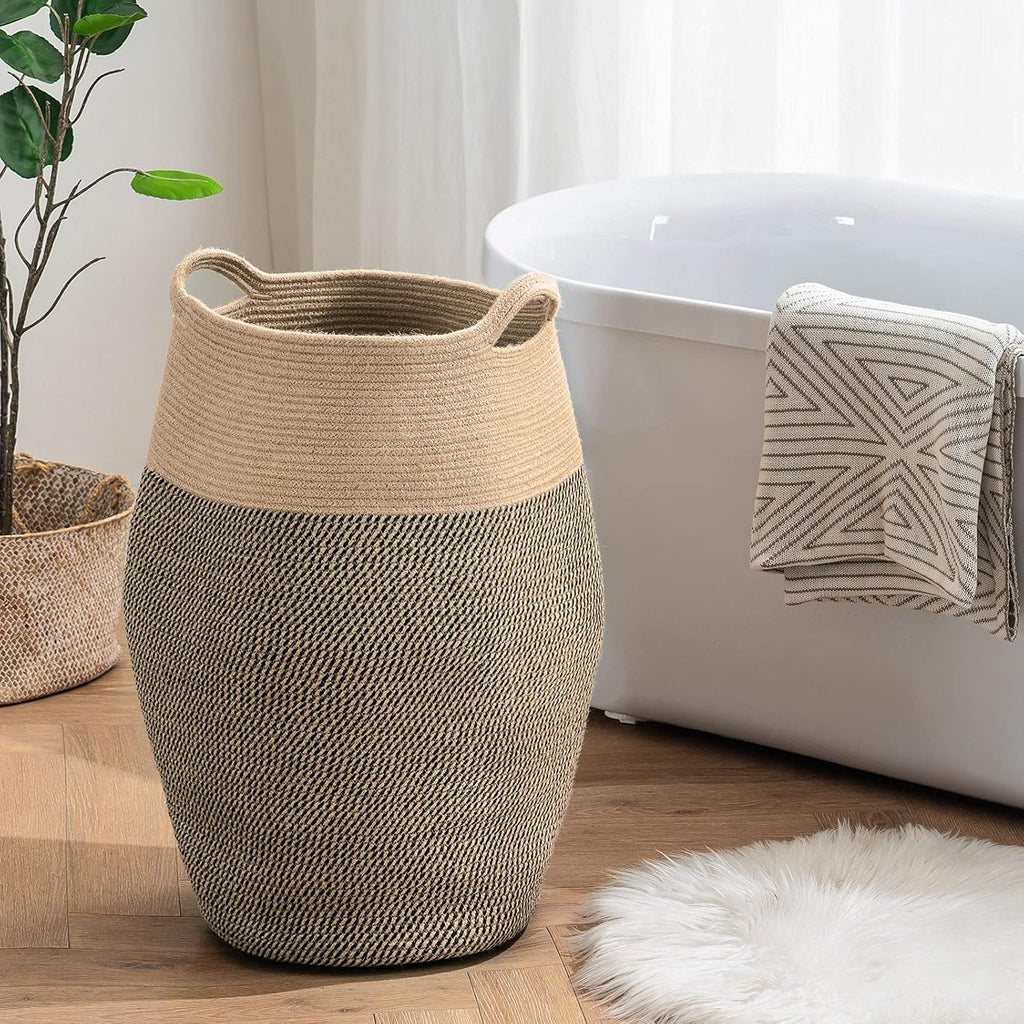 105L Cotton Rope Laundry Hamper, Collapsible Woven Basket | Extra Large Woven Laundry Hamper with Sturdy Handles