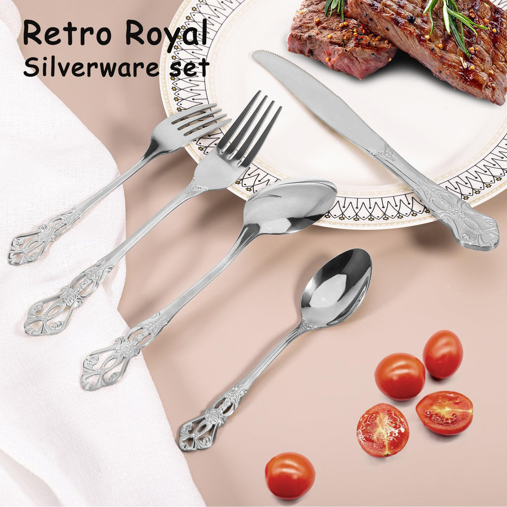 Silverware Set for 12, Stainless Steel Gorgeous Retro Royal Flatware Set, 60-Pieces Cutlery Tableware set, Kitchen