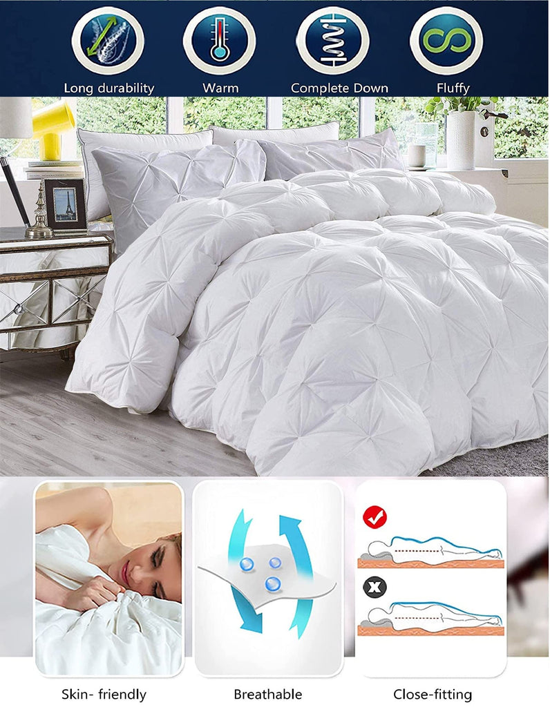 Box Plate All Season Down Alternative Comforter Queen Size 88 x 92 Inches Pinch Pleated/Pintuck Comforter
