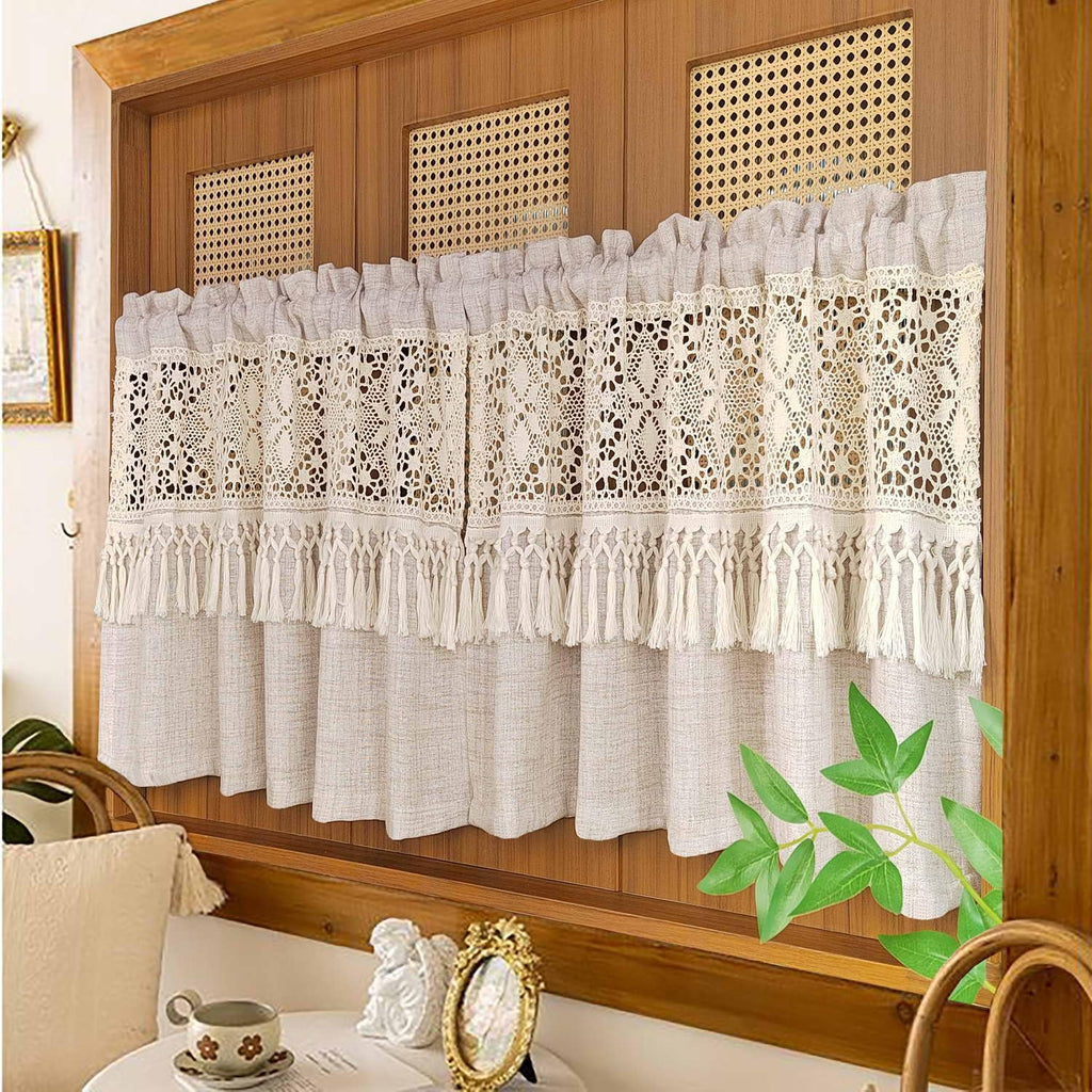 Boho Valances Crochet Tassel Kitchen Cafe Curtains 1PC W59 x L19